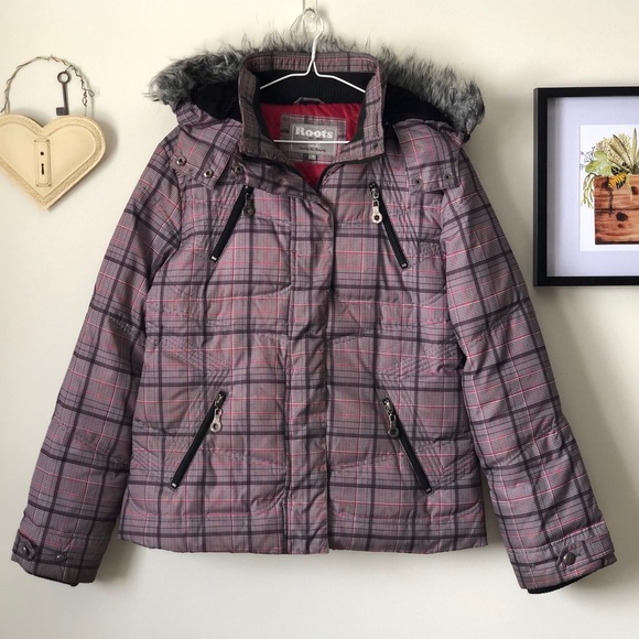 Roots plaid down-filled parka jacket - size Large